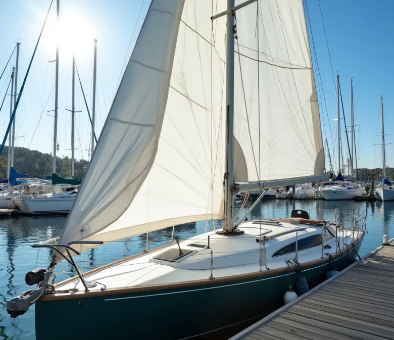 Segel unter UV-Schutz Plane im Hafen