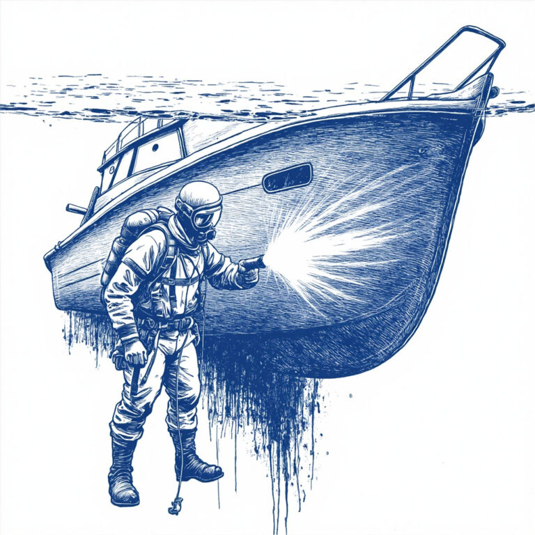 Underwater hull inspection illustration