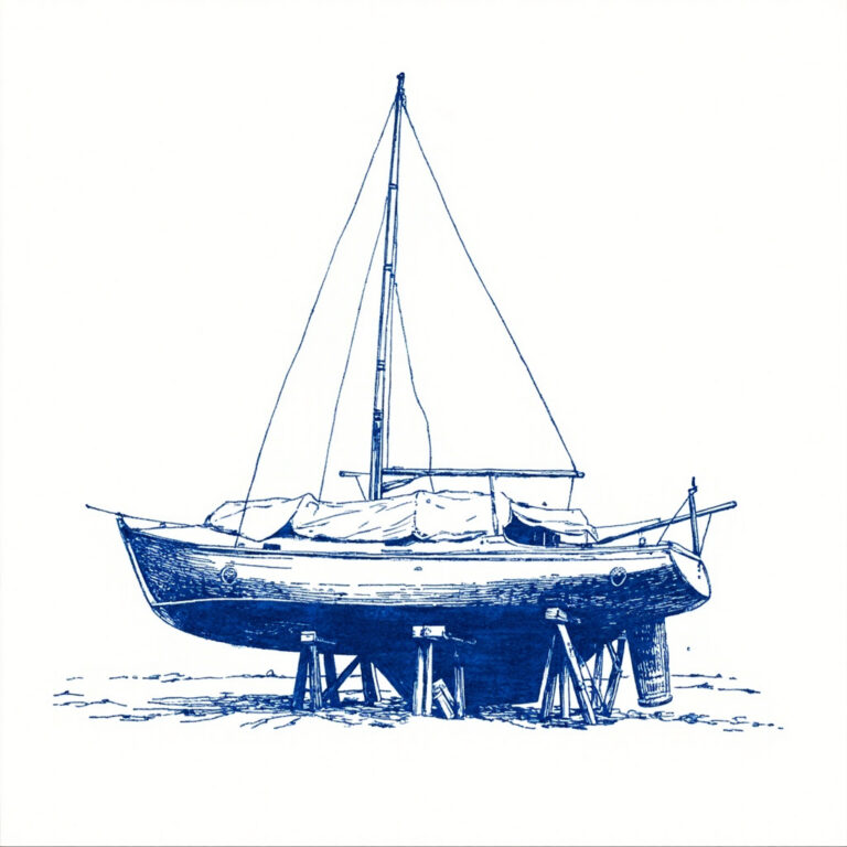 Sailboat in winter storage