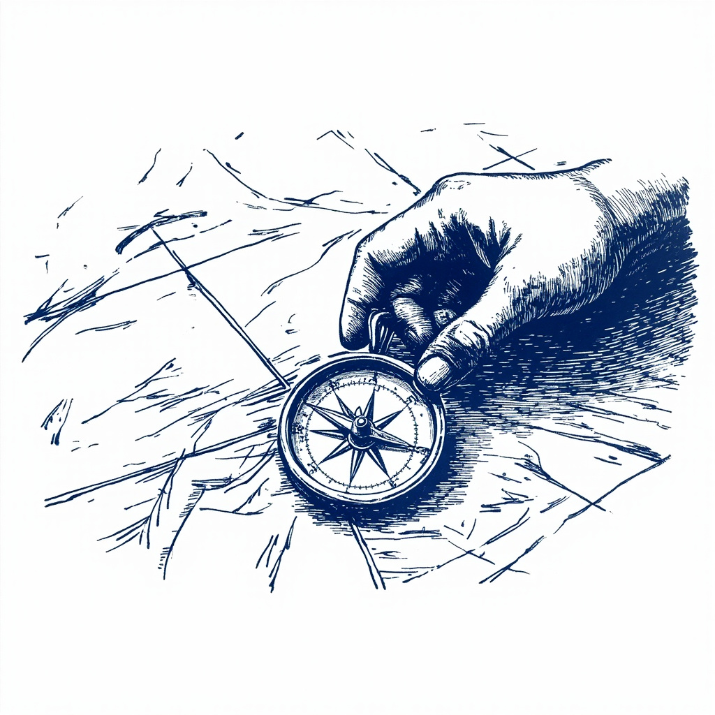 Hand mit Magnetkompass