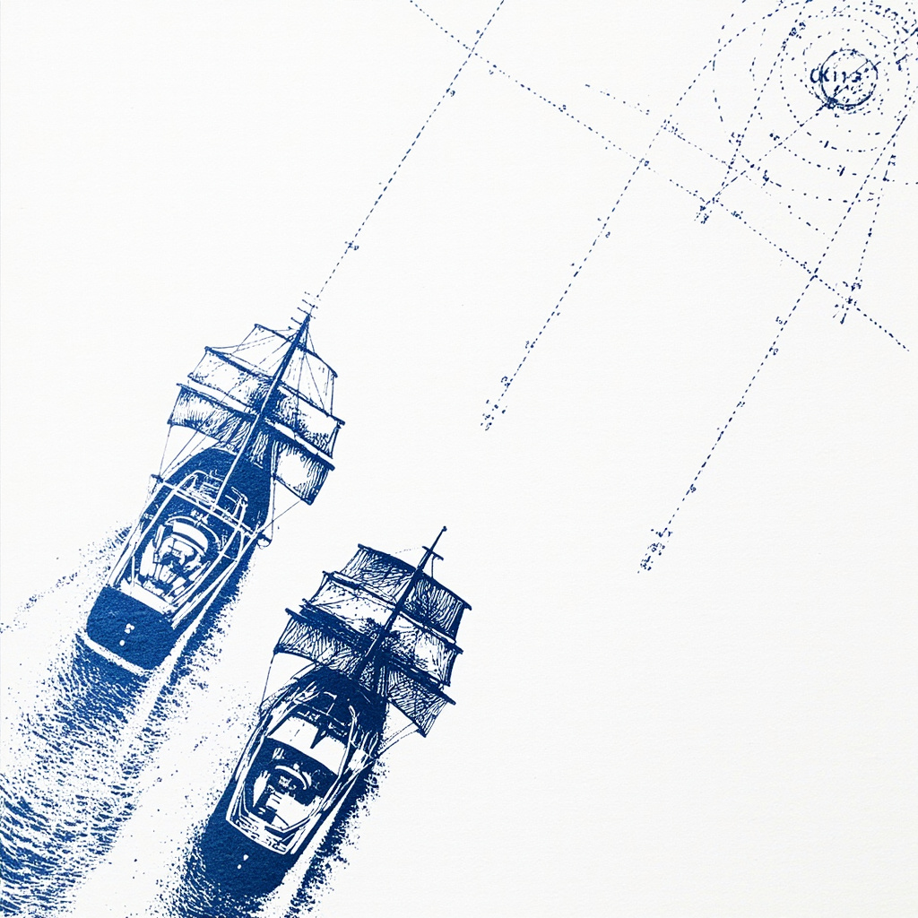 Zwei Segelboote mit Peilungs-Linien