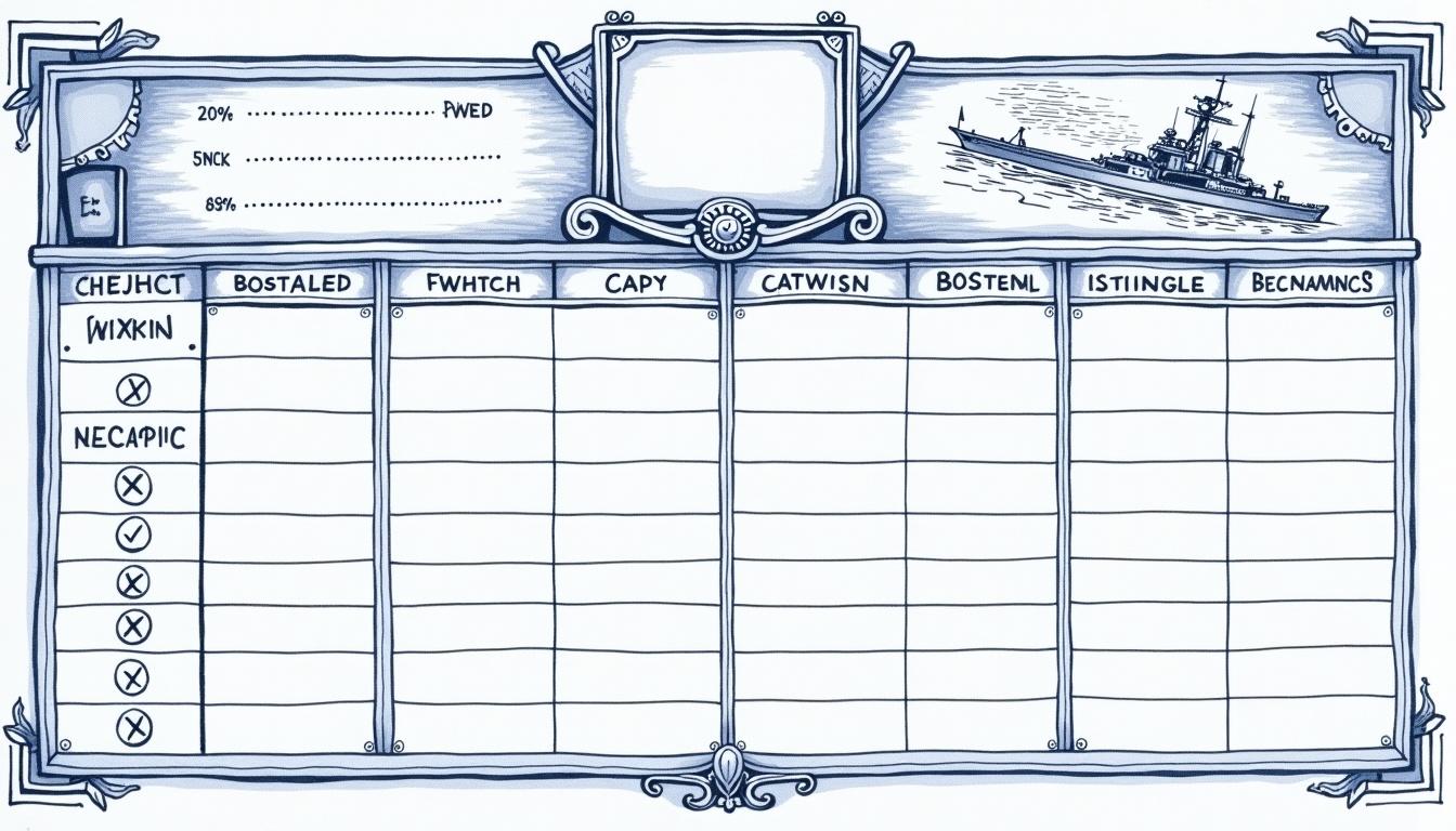 Vergleichstabelle vier Logbuch-Apps nach fünf Kriterien in Marineblau auf Weiß